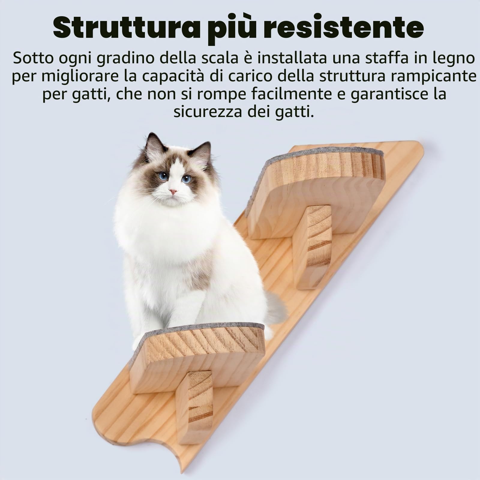 Mensola Montata a Parete per Gatto, Scala Mobili Quattro Passi in Legno Coperto di Peluche, Scaffale per Arrampicata