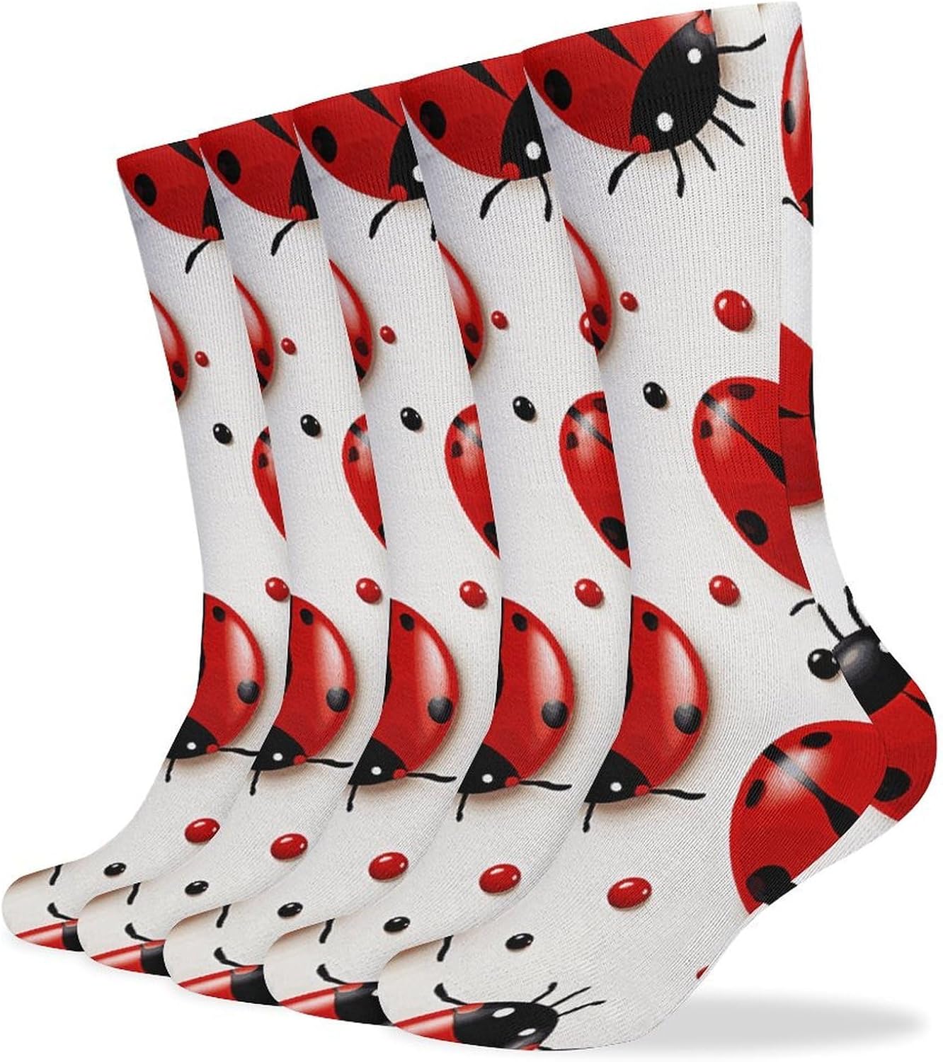 Red Ladybug Knee High Socks Cozy Knee High Socks Soft Mid-Length Sock for All Seasons Daily Wear Adult