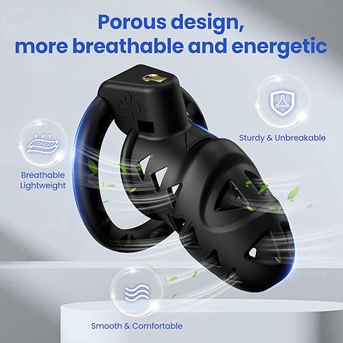 Miniatura 3 de Jaula de castidad masculina con tapones anales a los glúteos, correa ajustable en el arnés de cinturones de castidad con anillos de 3 tamaños, jaula