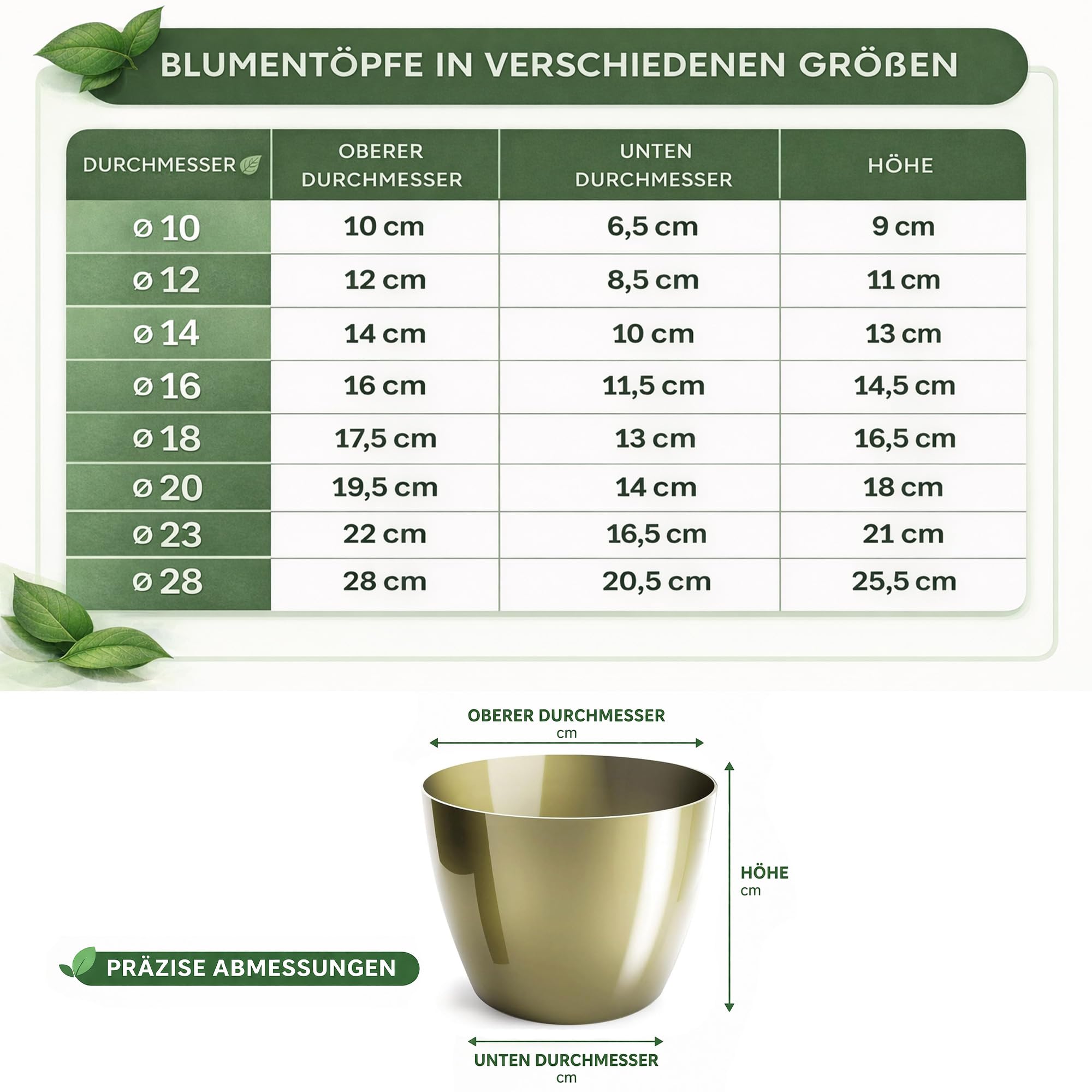 Blumentopf glänzender, Pflanzkübel aus Übertopf Kunststoff Dekorativer Topf für, groß und klein Pflanzen, 2er-Set blumenkübel, blumenkübel kräutertopf, (2 Pack) Gold, ø 14 cm - 4