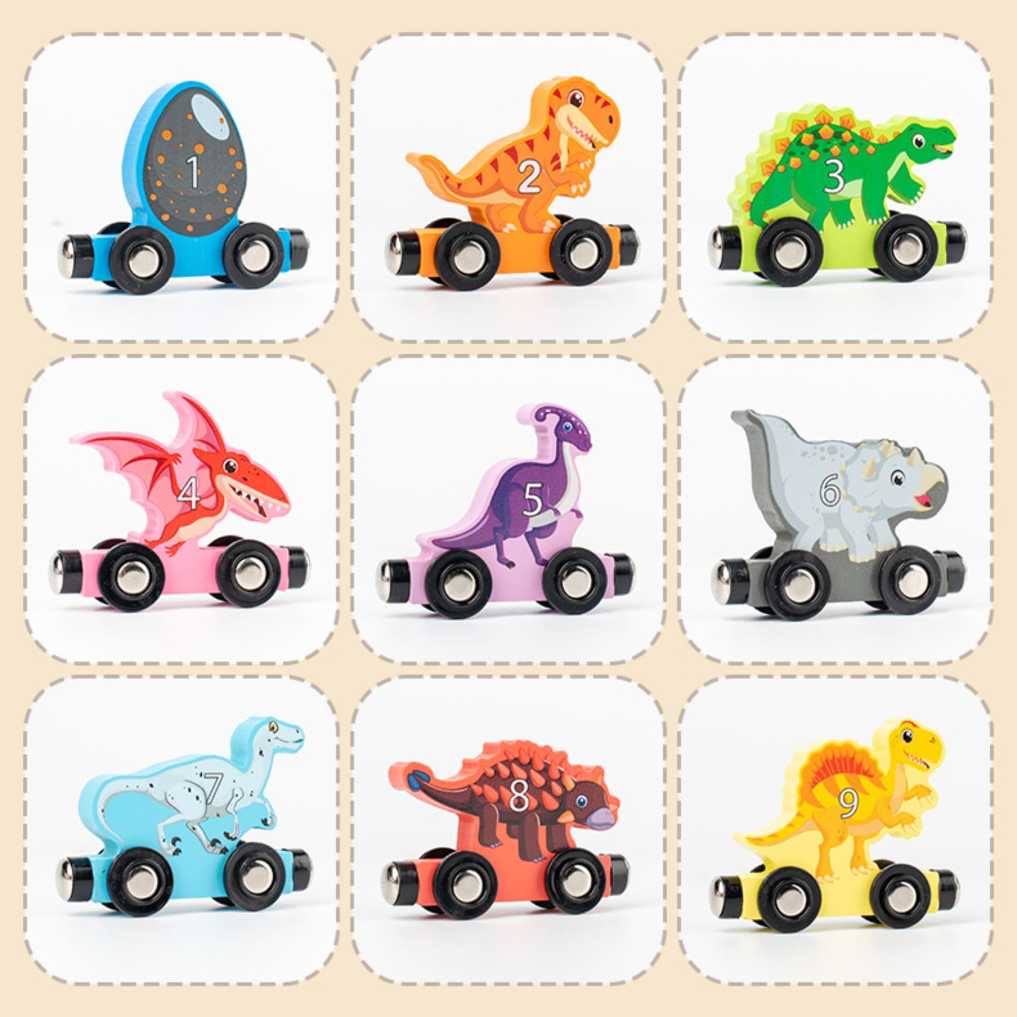 BEACENOV Wooden Dinosaur & Number Train Set, Montessori Wooden Educational Toys for Toddler Boys or Girls Ages 3-5 - Image 2