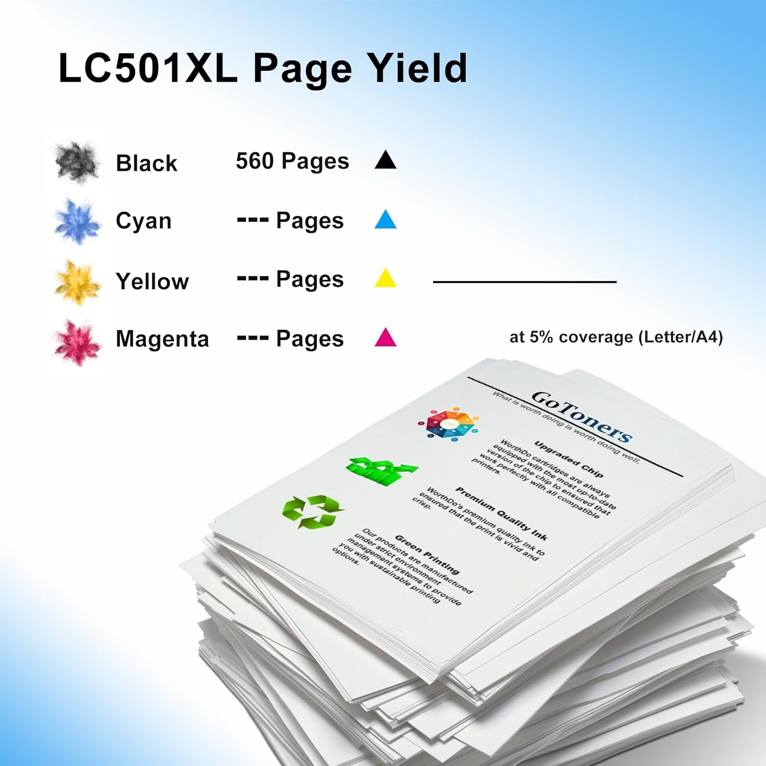 GoToners LC501XL Black Ink Cartridges Compatible for Brother LC501 XL Black Compatible with MFC-J1360DW MFC-J1410DW MFC-J1260W Printer (2 Black)