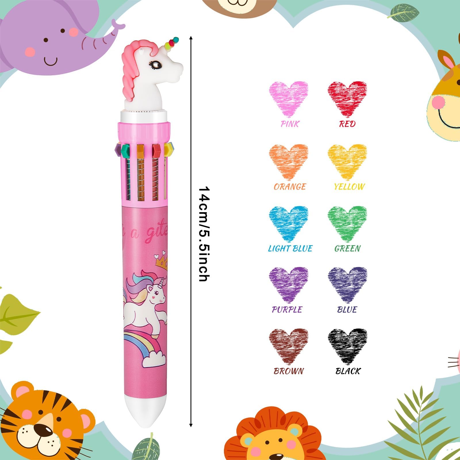 ALUNME 10PCS Retractable Ballpoint Pens 0.5 mm Animals Ballpoint Pens Back to School Gift for Students Animal Shaped Design Shuttle Pens for School Supplies for Kids (Red) - Image 2
