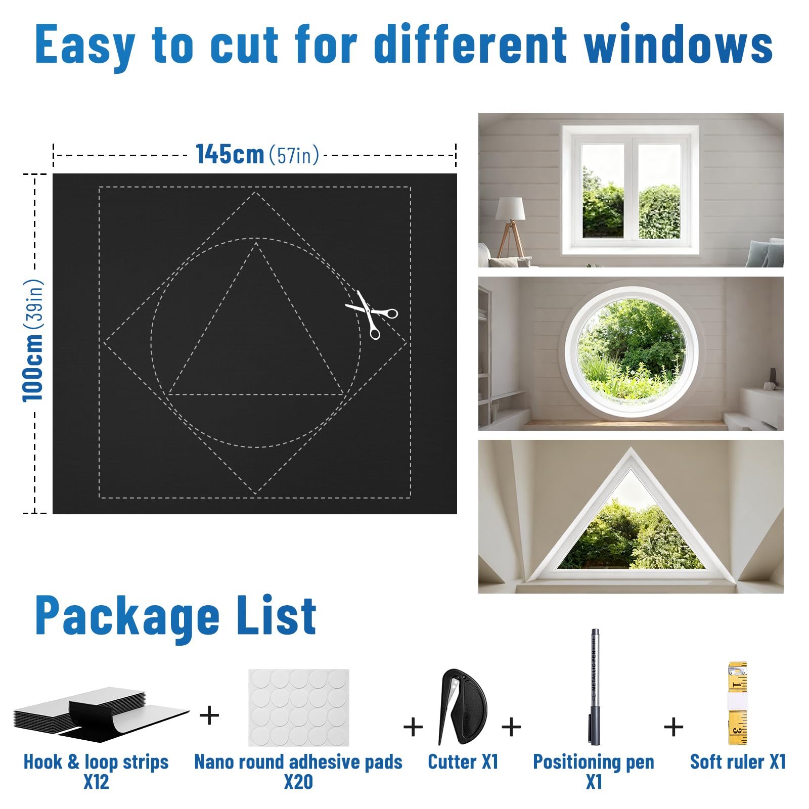 RCHYFEED Blackout Blinds, Window for Bedroom Traceless Removable 145x100cm Portable Blackout Blinds Stick on Window - Image 3