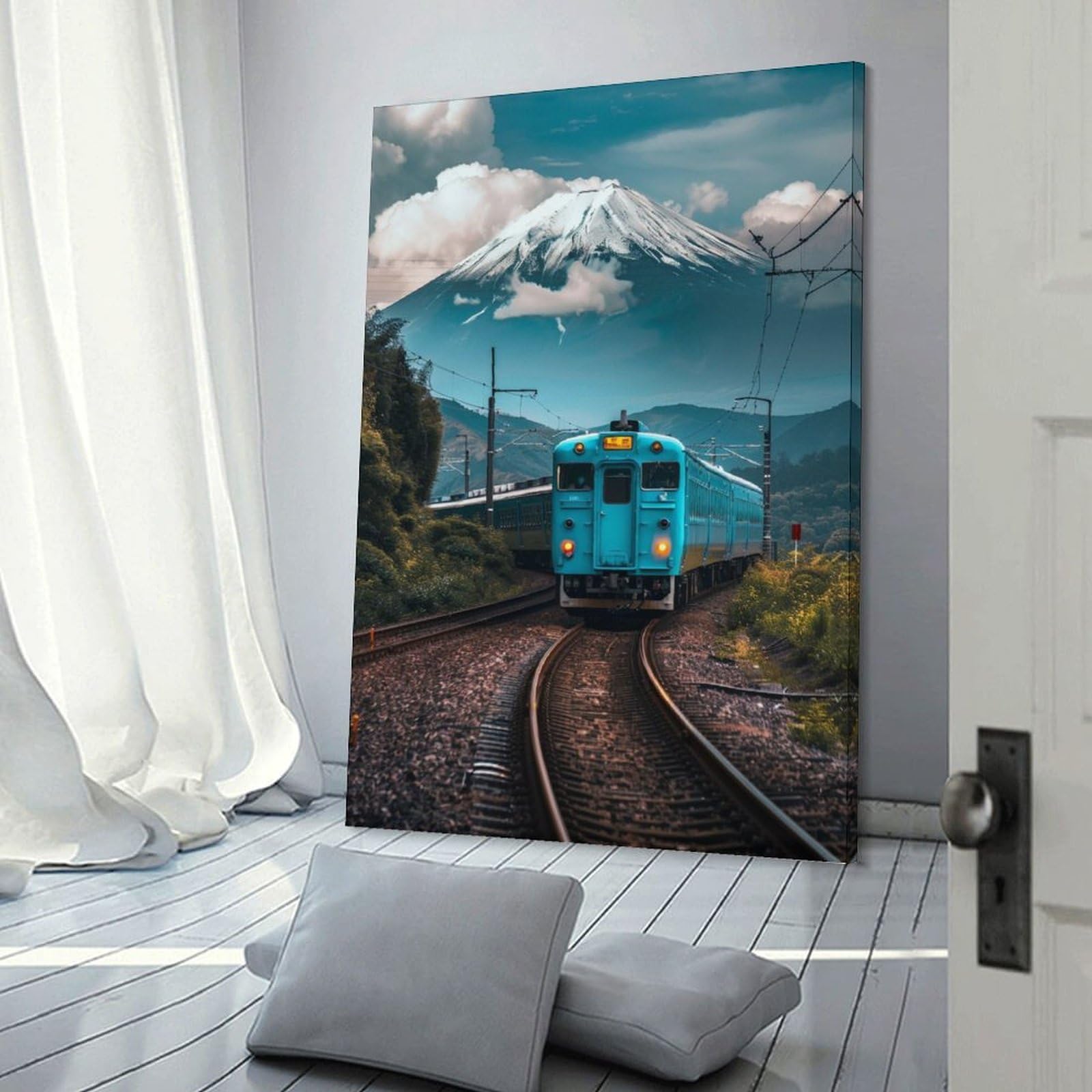 Amazon.co.jp: 富士山行きの電車 絵画 アート パネル 風景 絵 アート