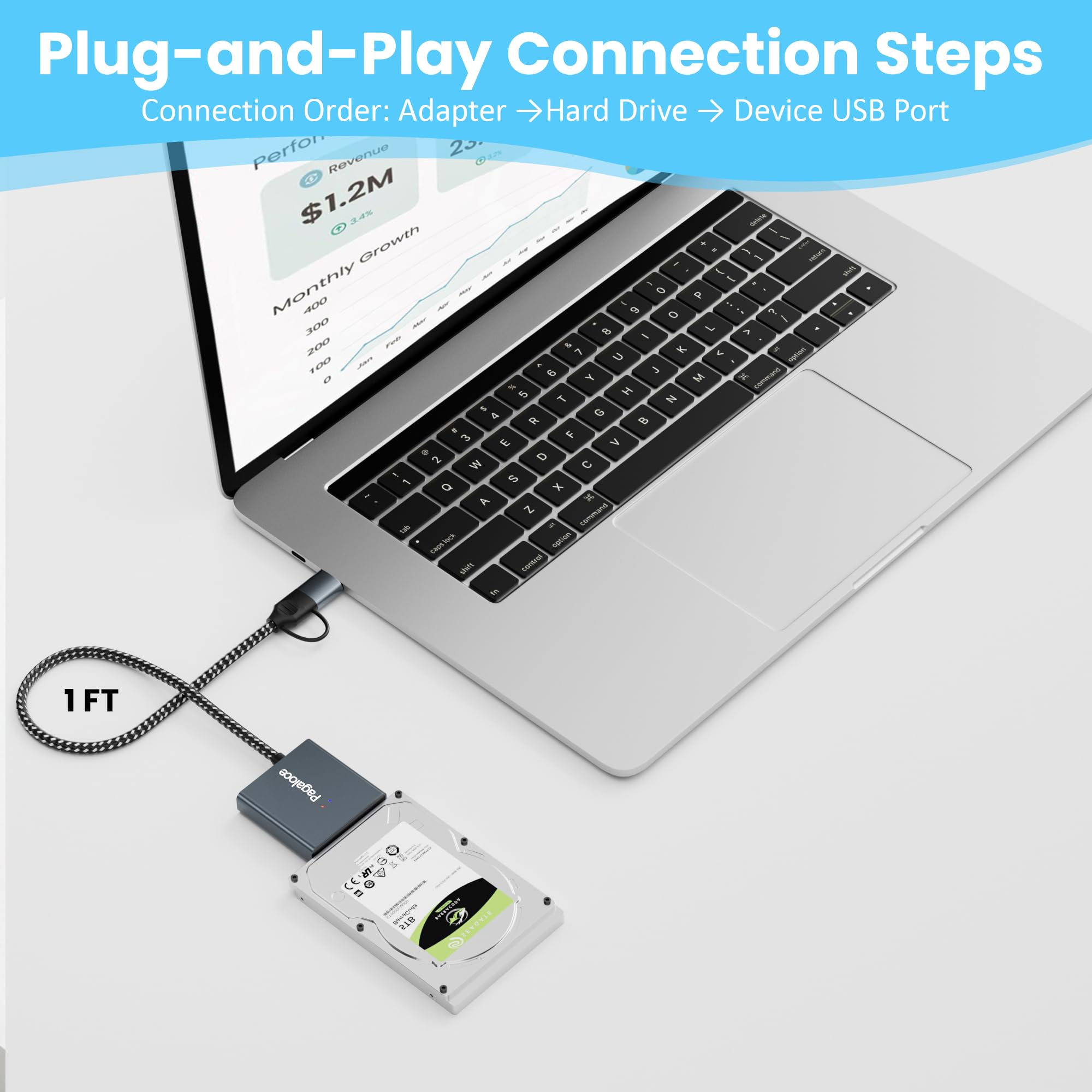 Cavo adattatore da SATA a USB 3.0 e USB C in nylon intrecciato per SSD/HDD da 2,5", convertitore esterno da USB 3.0 a SATA III, cavo in alluminio, supporta il trasferimento rapido UASP, compatibile