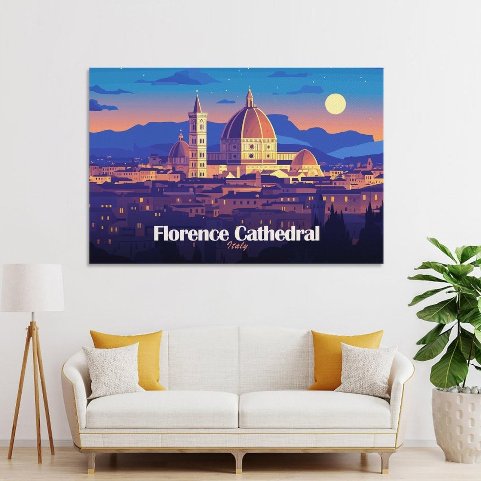 Junmoney Home Decor Wall Art Florence Cathedral Italy Cityscape Illustration, 24x36inch(60x90cm), for Bedroom Decor, Cosy Corners Or Studios, Decorative Wall Art for Cosy Rooms