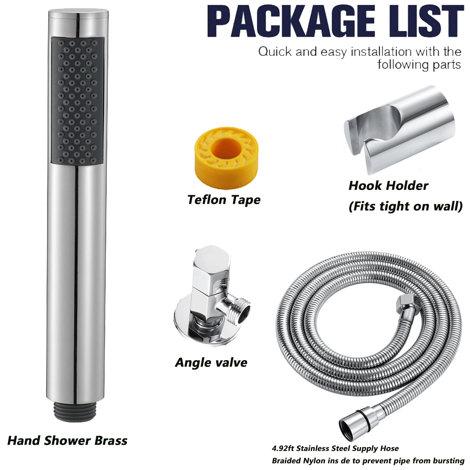 Rociador de Bidé de Mano Pulverizador de Bidé Pulverizador Bidet con Manguera de Acero Inoxidable, Base y Válvula de Ángulo, Agua Fría, para Higiene Personal, Montado en La Pared,Cromo