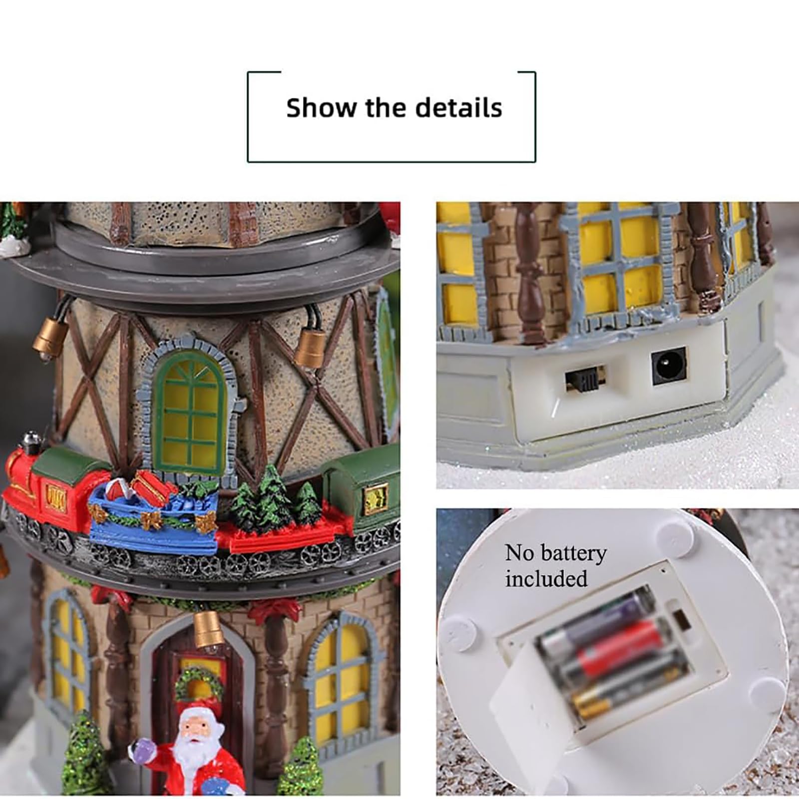Torre Dell'orologio Di Natale, Decorazioni Per La Casa Del Villaggio Di Natale Con Luci a LED E Musica Tradizionale, Funzionamento Tramite USB/batterie E Materiale In Resina Durevole Di Qualità
