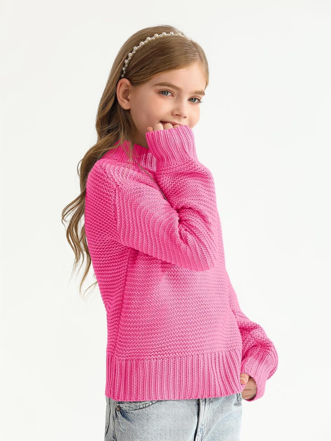 Imily Bela Girls Mock Neck Pullover Sweaters Casual Long Sleeve Knit Jumper Tops - Image 4