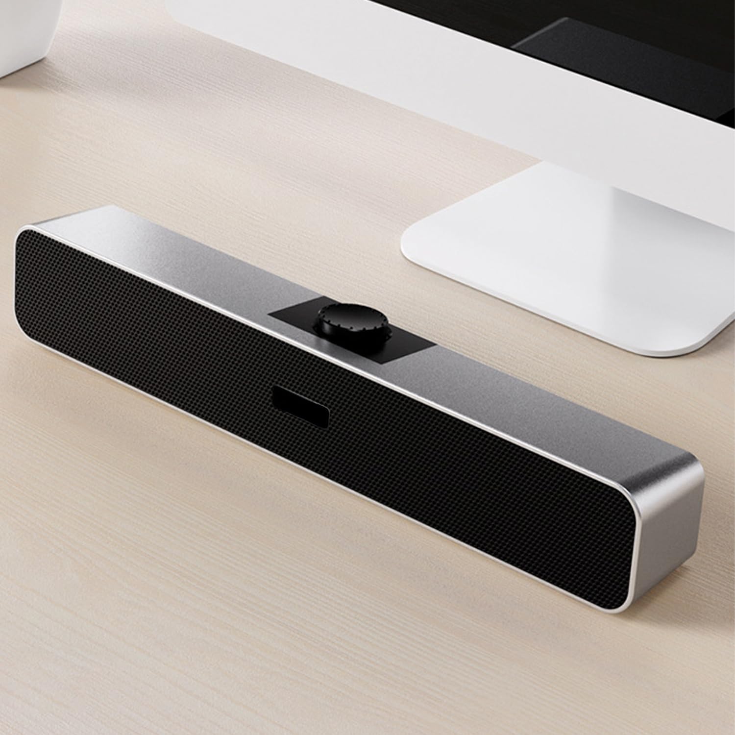 Computer Speakers with 3.5 mm Aux, Small PC Speakers Powered by USB, Wired USB Desktop Speaker, Soundbar for Monitor, Mini Stereo Speaker for PC, Tablets, Laptop, Plug and Play (Silver)