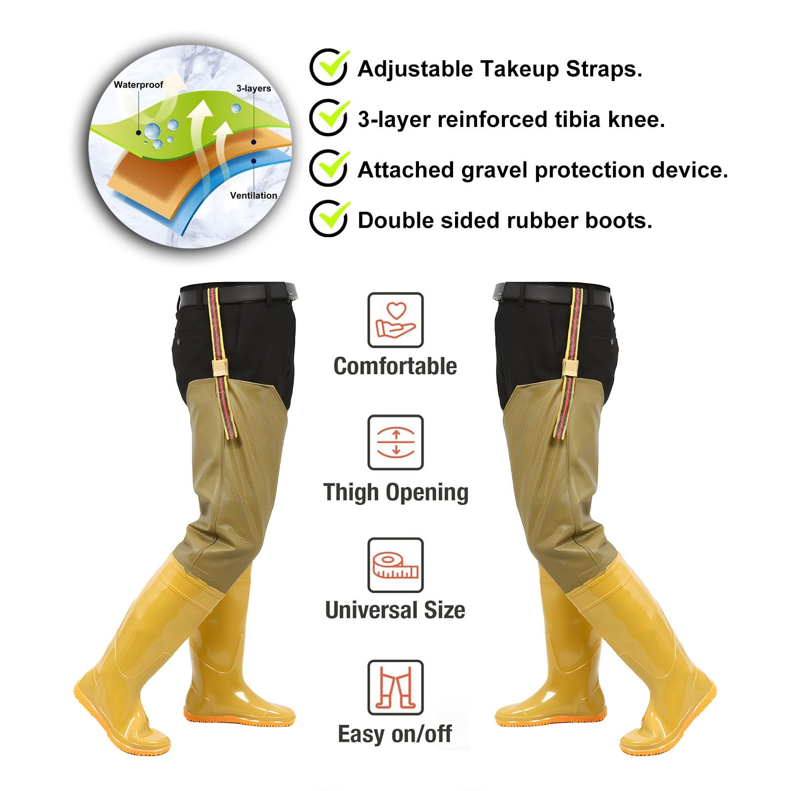 Waders hip Wader da Pesca In Nylon A 2 Strati, Wader Flessibili con Presa Più Forte, Per Laghi, Caccia E Paludi