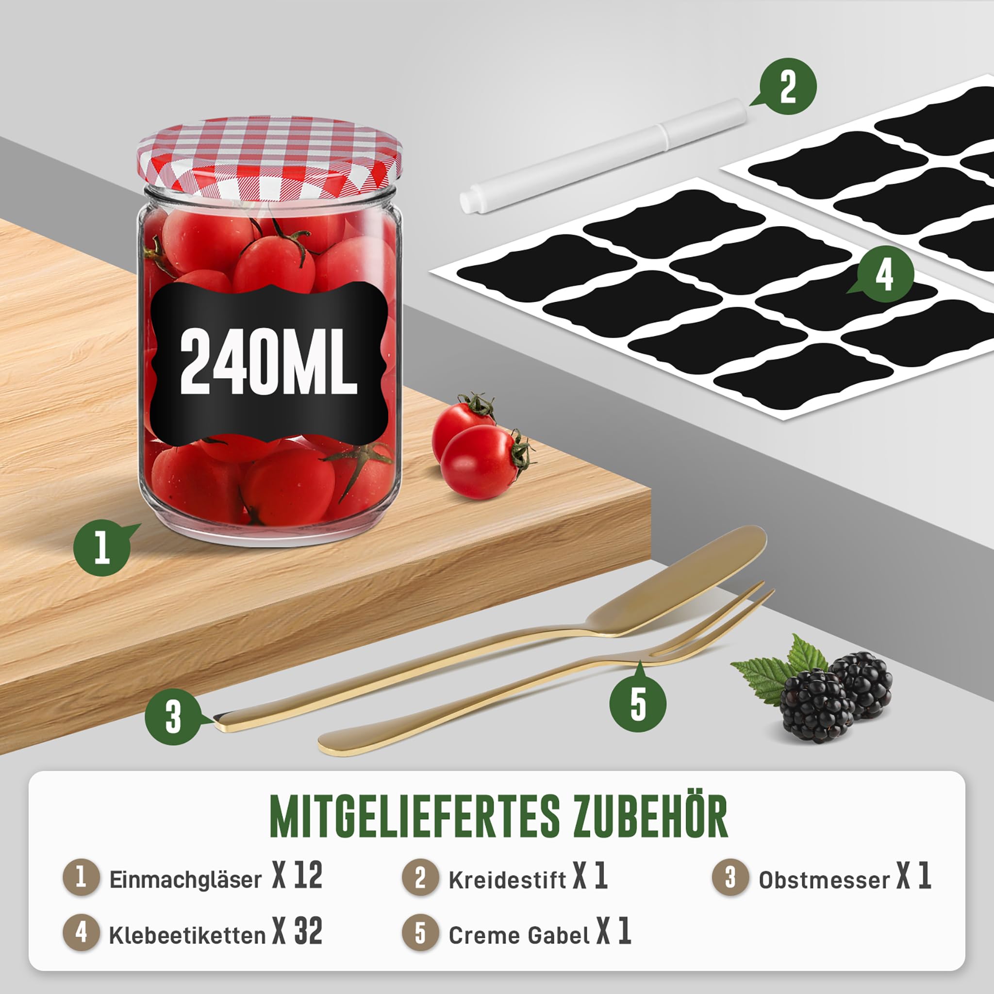 YRHome Barattoli per marmellata da 240 ml con coperchio a vite rosso, 36 pezzi