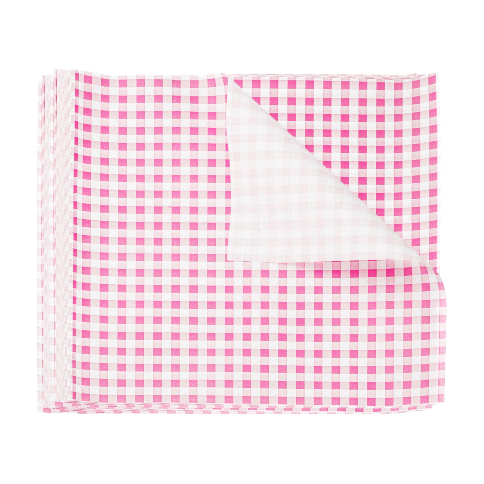 sourcing map 300pcs Square Checkered Wax Paper Sheets 9.84" x 9.84" Oil-Absorbing Dry Food Wrapping Paper for Sandwich Baking Paper Liners Picnic Basket Bread Hamburger Wrap Kitchen, Pink