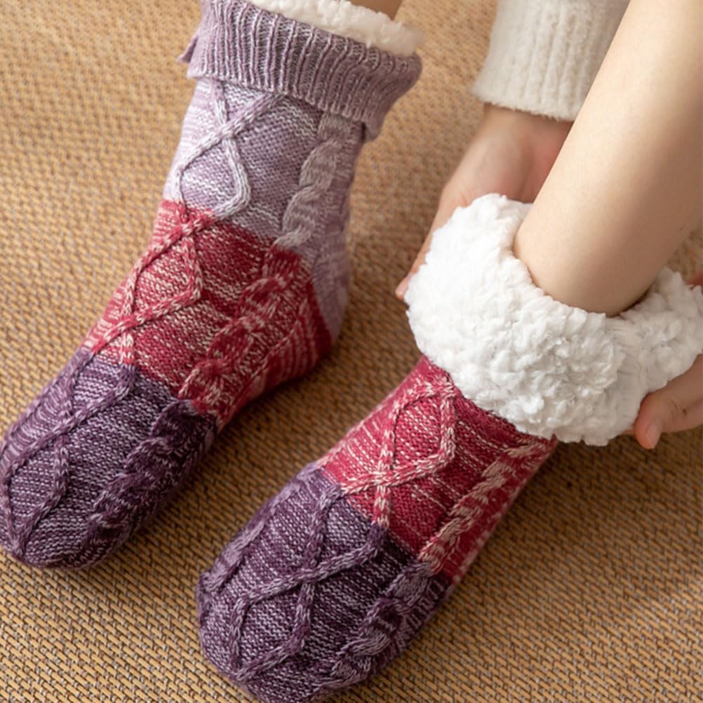 Knitted Ultra-Thick Cashmere Slipper Home Socks,Non-Slip Fluffy Soft Warm Slipper Socks for Indoor Home Women Men