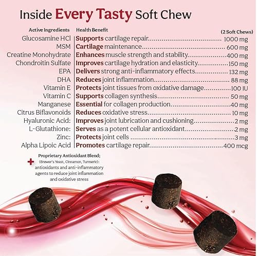 Vista 5 de PHS Joint Max Triple Strength (TS) Masticables suaves para perros, glucosamina, condroitina, MSM, cúrcuma, Omega 3, alivio del dolor de cadera
