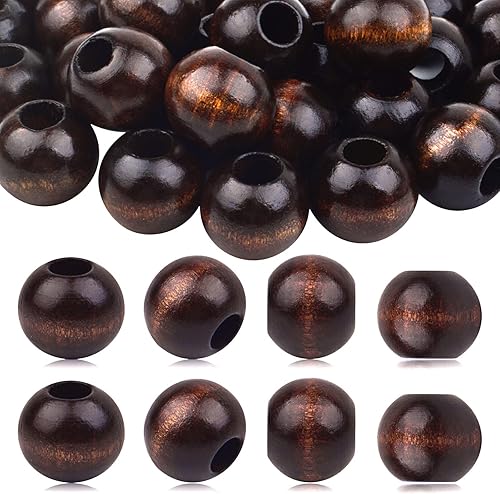 30 cuentas redondas de madera de 0.98 pulgadas (0.984 in), cuentas espaciadoras de madera natural, cuentas sueltas de macramé con agujero grande de