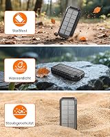 A ADDTOP Napelemes Power Bank 20000mAh, 15W Gyorstöltő, 3 Beépített Kábellel, LED Lámpával, 5 Kimenettel, Fekete, iPhone és Android Töltő 7