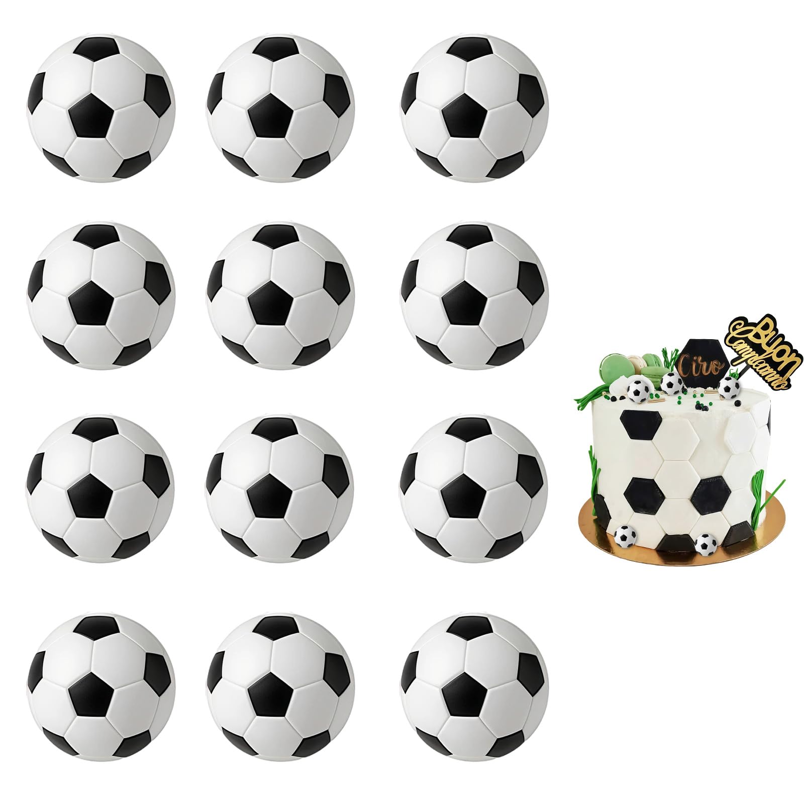 XQMMGO 12 Pcs 4cm Football Cake Toppers, Realistic Football Cake Decorations for Boys Girls Sports Themed Birthday Party Supplies, Football Cupcake Toppers Birthday Cake Decor, Match Day Party