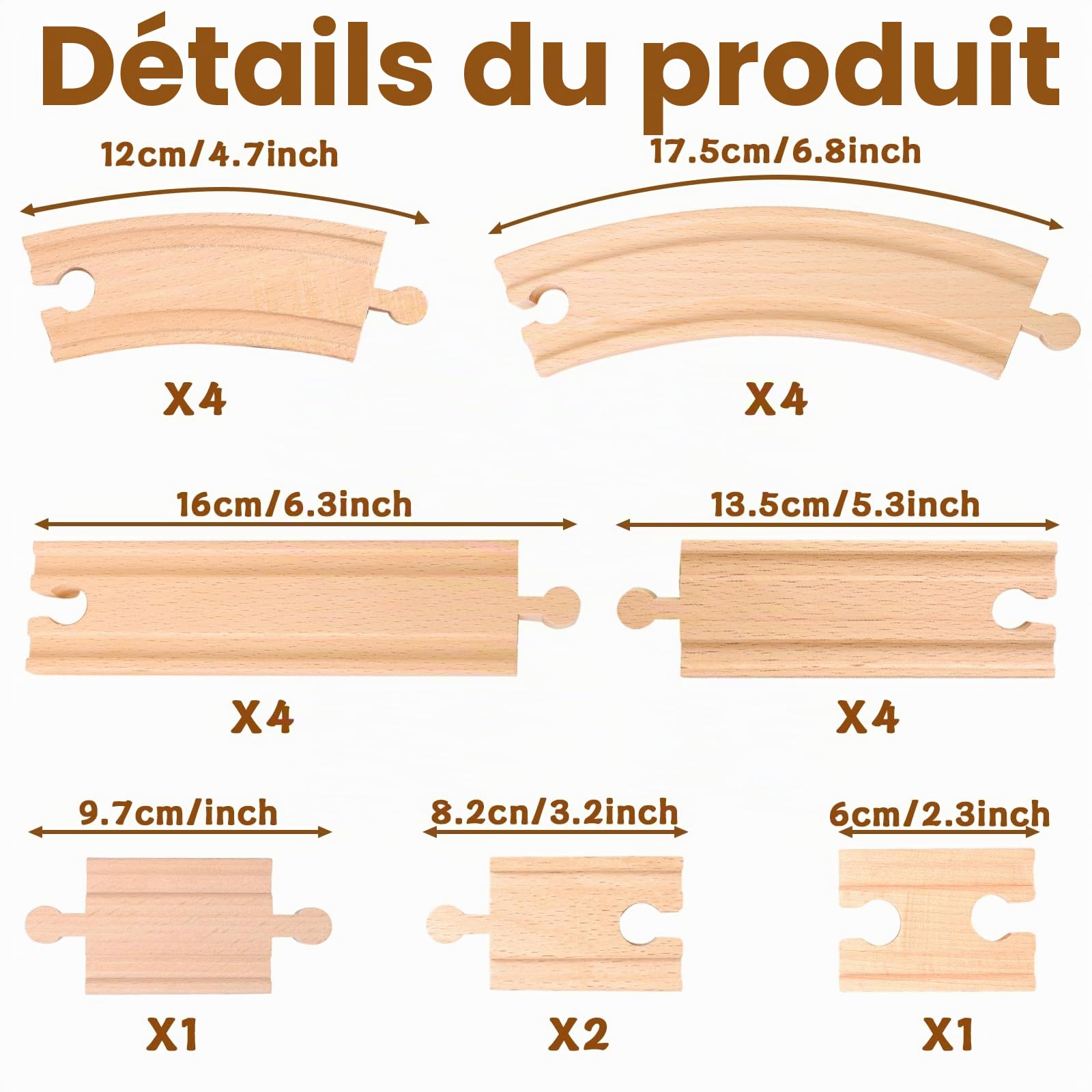 Circuit Train Bois, 20 pièces Train en Bois Enfant, kit de Rails en Bois, Jeu Educatif pour Enfant de 3 Ans et Plus Compatible Marques Traditionnelles