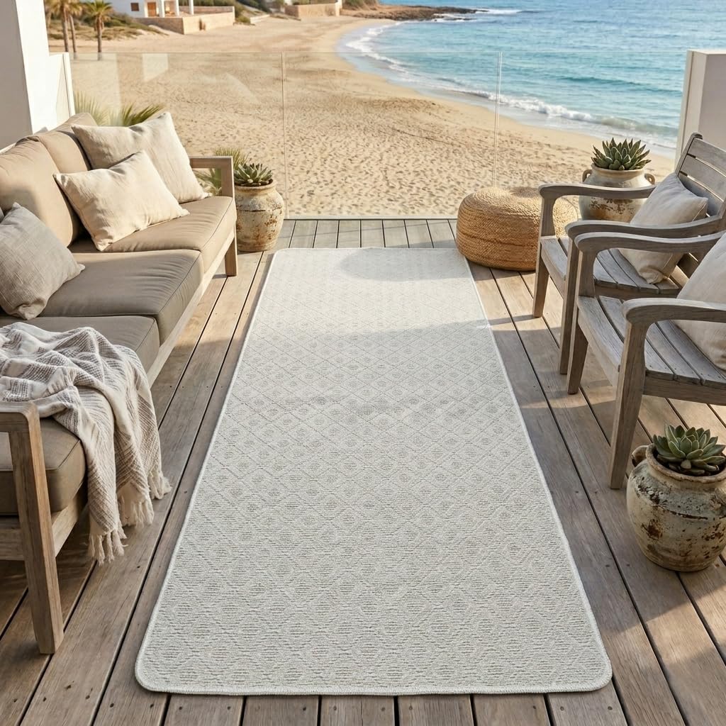Tadi & Imperio1979 Tapis Rubis pour extérieur et intérieur - terrasse, Jardin, entrées, couloirs, Balcon, Salle à Manger, Cuisine - Disponible en Or et Beige - 85 x 250 cm.