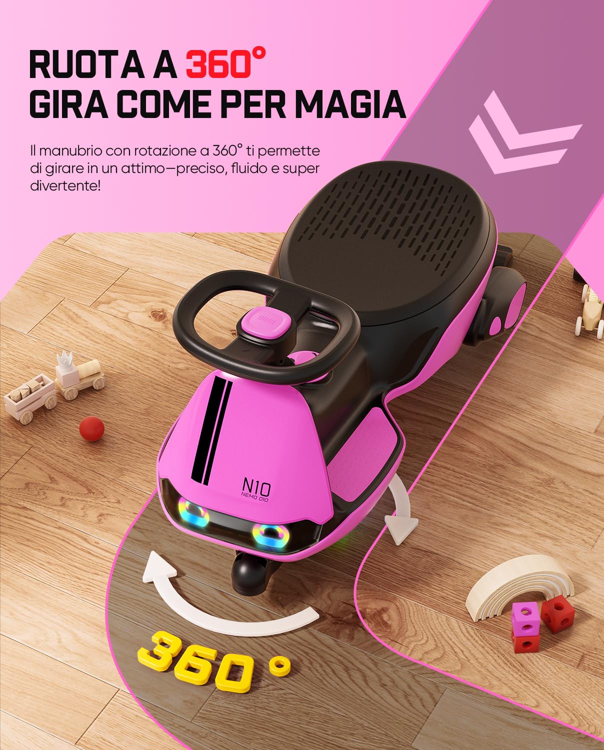 FanttikRide N10 Classic Macchina Elettrica per Bambini, Mop Rimovibile