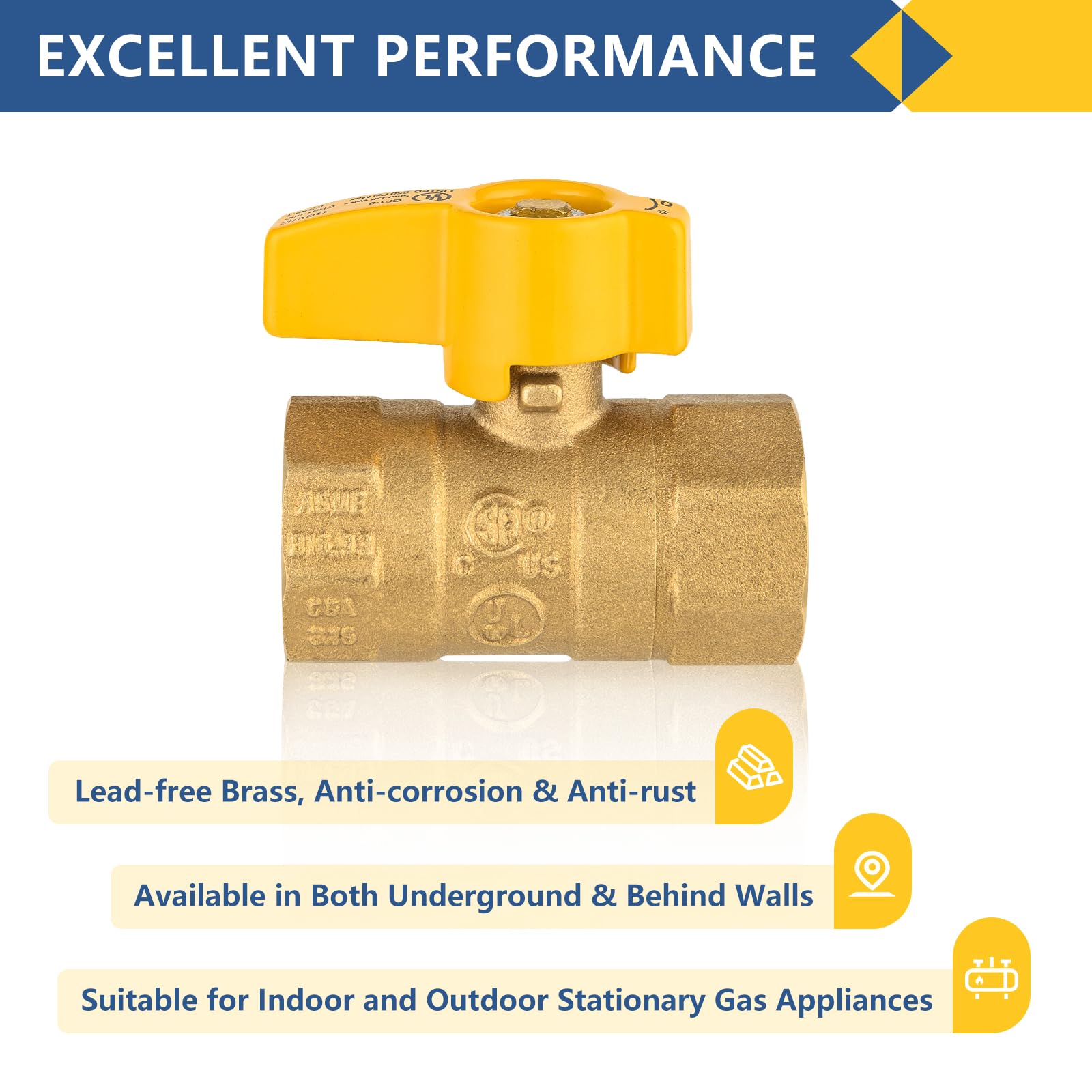 1/2\" FIP X 3/8\" Flare Brass Gas Shut-Off Ball Valve | For Natural Or Propane, CSA Approved 6 thumbnail image