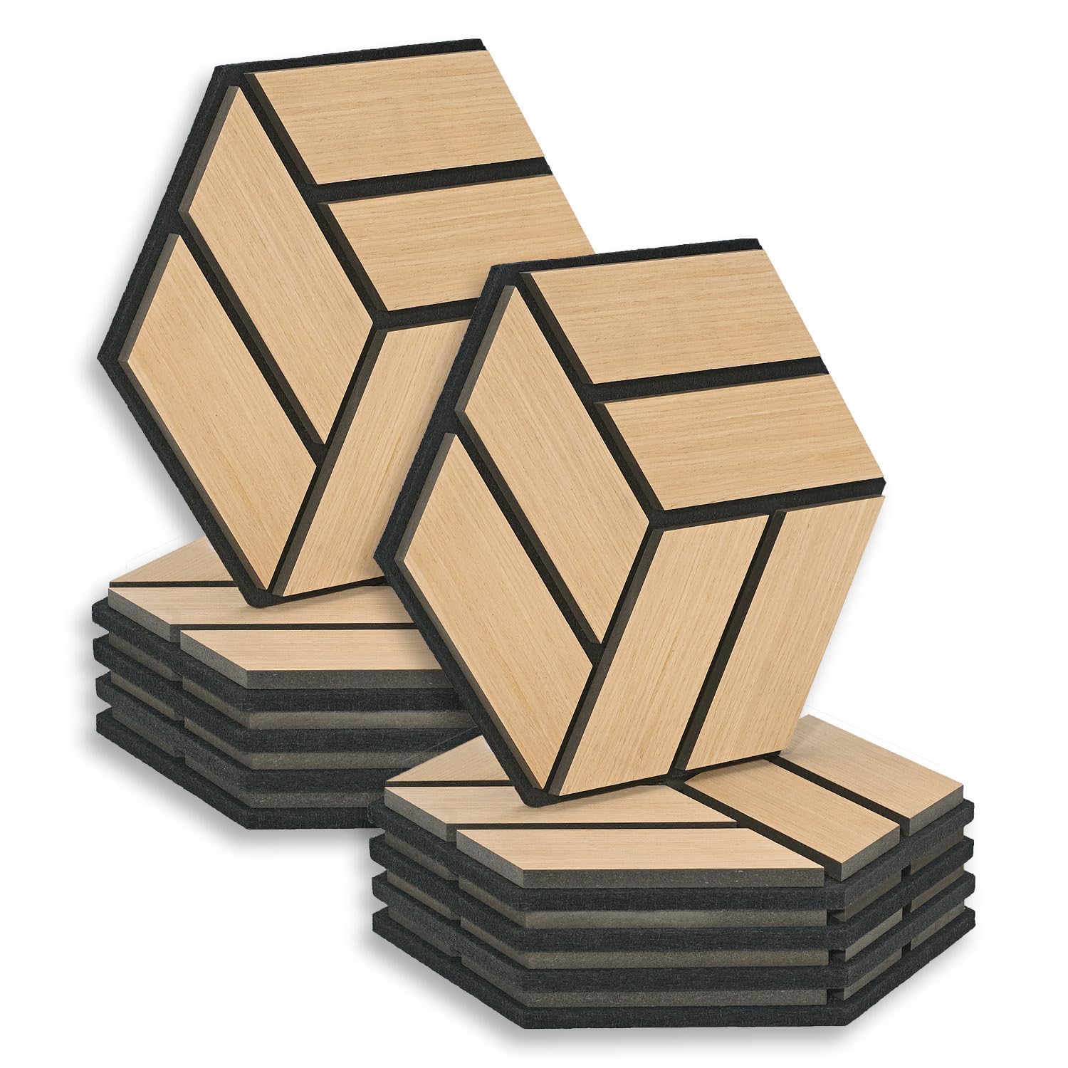 Homestyle4u Lot de 10 panneaux acoustiques hexagonaux - 30 x 26 x 2 cm - Naturel - Traitement acoustique - Insonorisation - Décoration murale