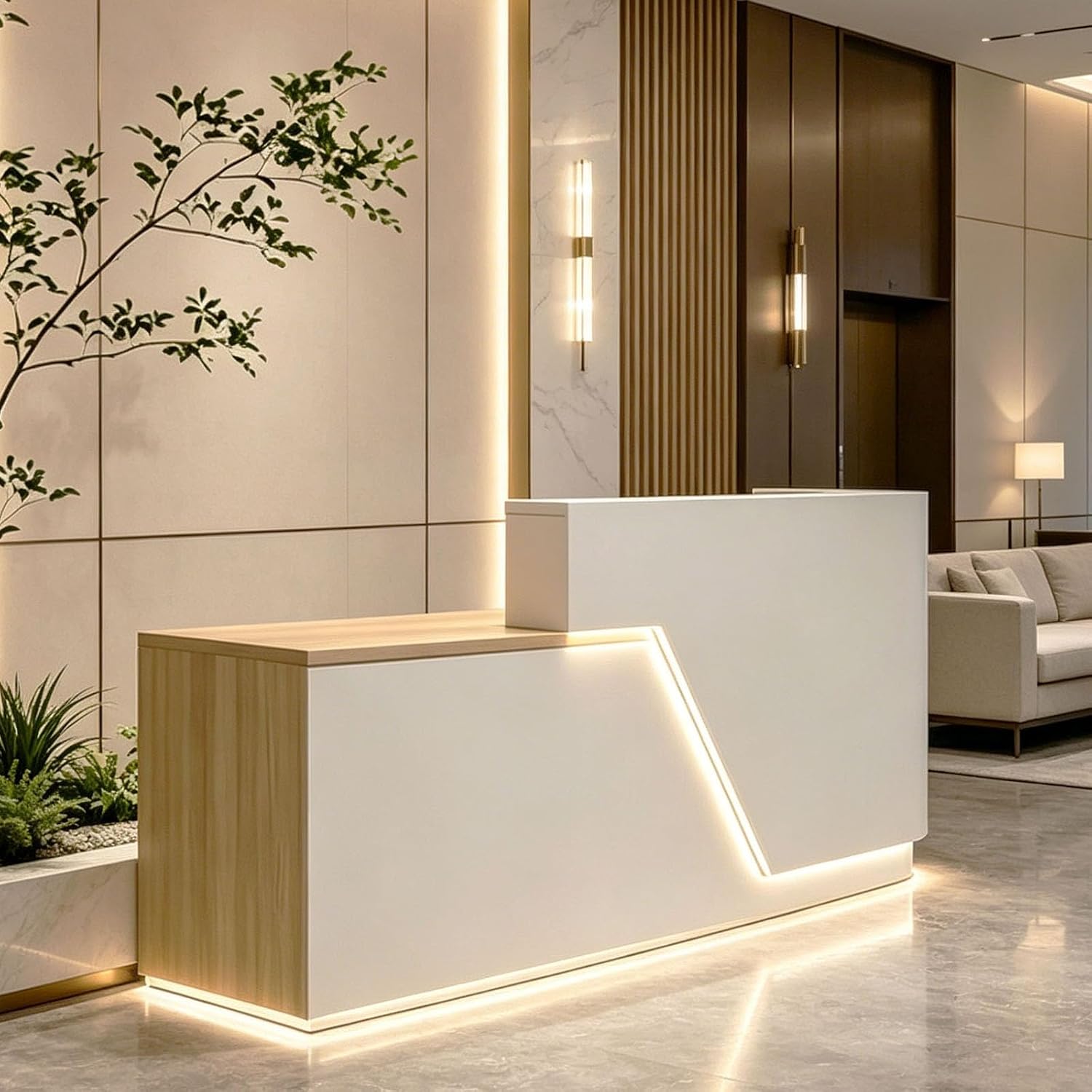 L Shaped Reception Desk with Counter,63/71inch Reception Room Table with Lockable Drawers & Keyboard Tray, for Office, Salon, Hotel & Clinic
