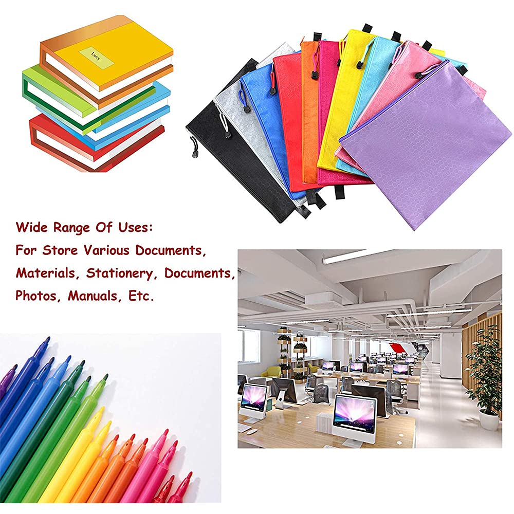 12 Piezas A4 Bolsas de Documentos, Bolsas de Archivos con Cremallera, Carpetas de Archivo de Cremallera, para la Escuela, Oficina, Tareas, Cosméticos, Almacenamiento de Recibos