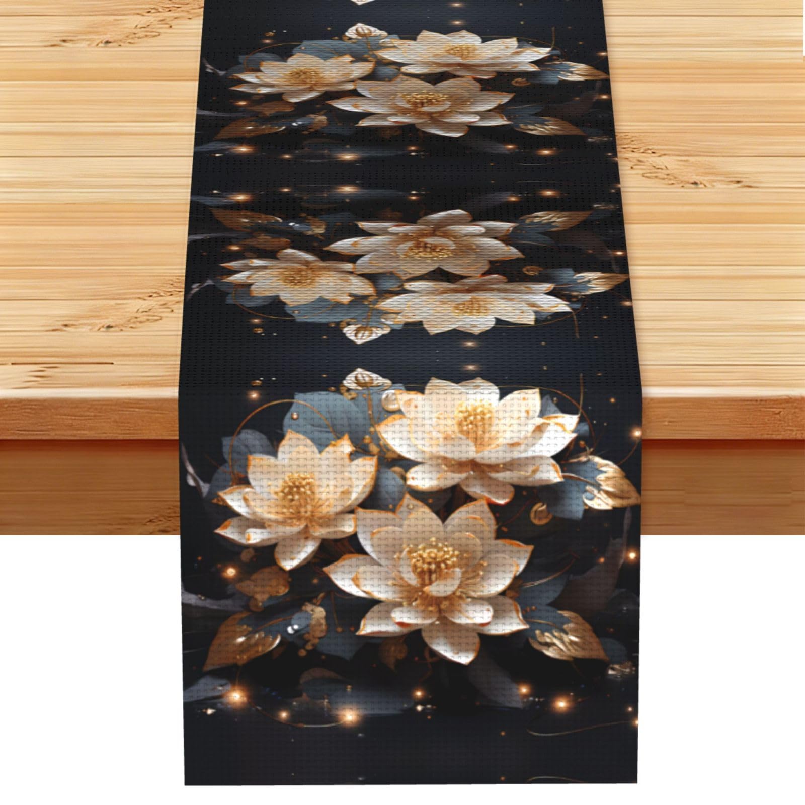 Bohemian Golden Lotus Linen Feel Table Runner Wedding Party Home Decoration
