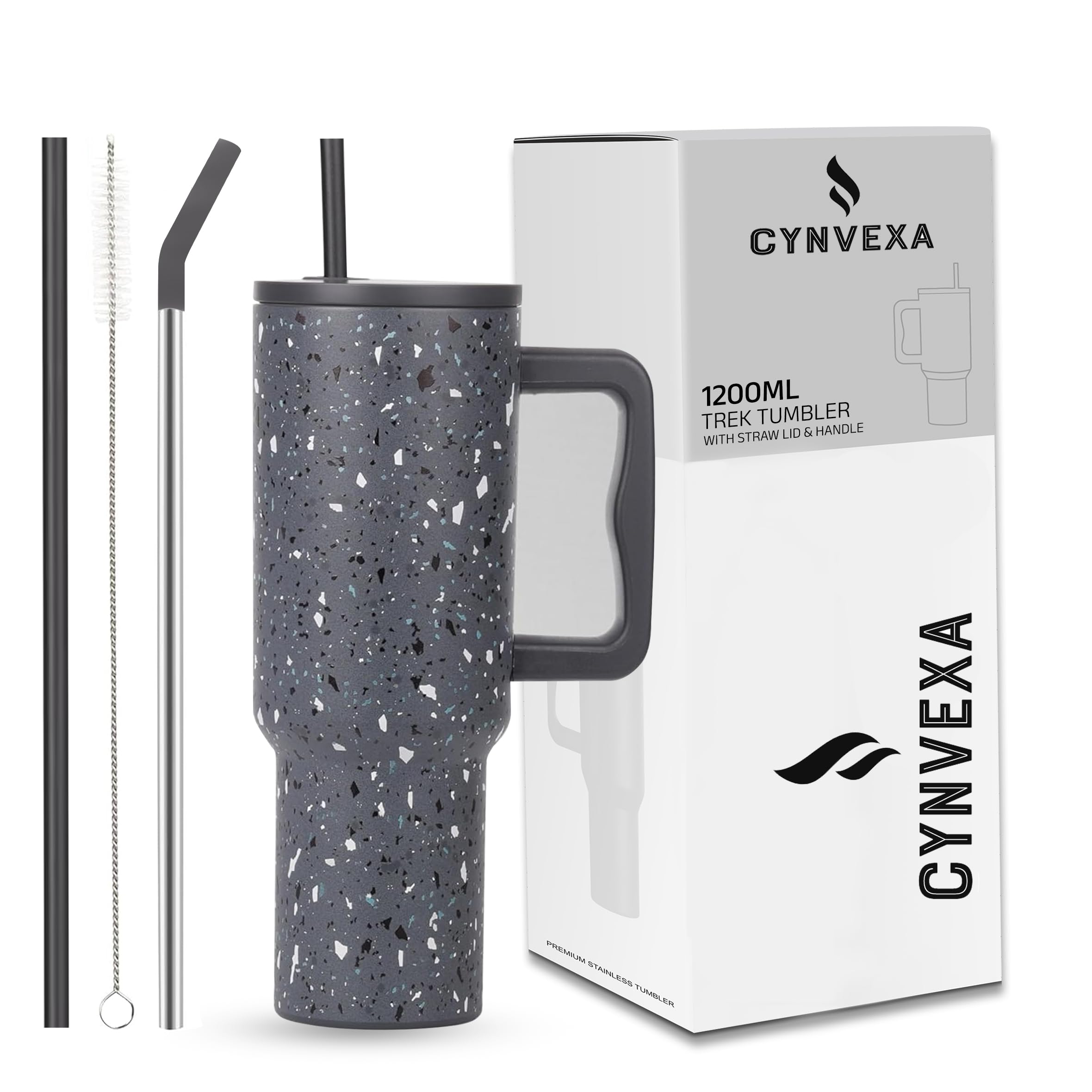 CYNVEXA Tumbler with lid and Straw 1200ML Cup Stainless Steel Vacuum Insulated Tumbler for Water, Iced Tea or Coffee 1.2L Office Gym Travelling (Grey Paint)