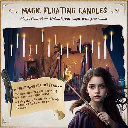 Miniatura 5 de Velas flotantes con varita, 20 unidades, velas mágicas colgantes con cuerda parpadeante, luz cálida, velas LED sin llama con control remoto, luces