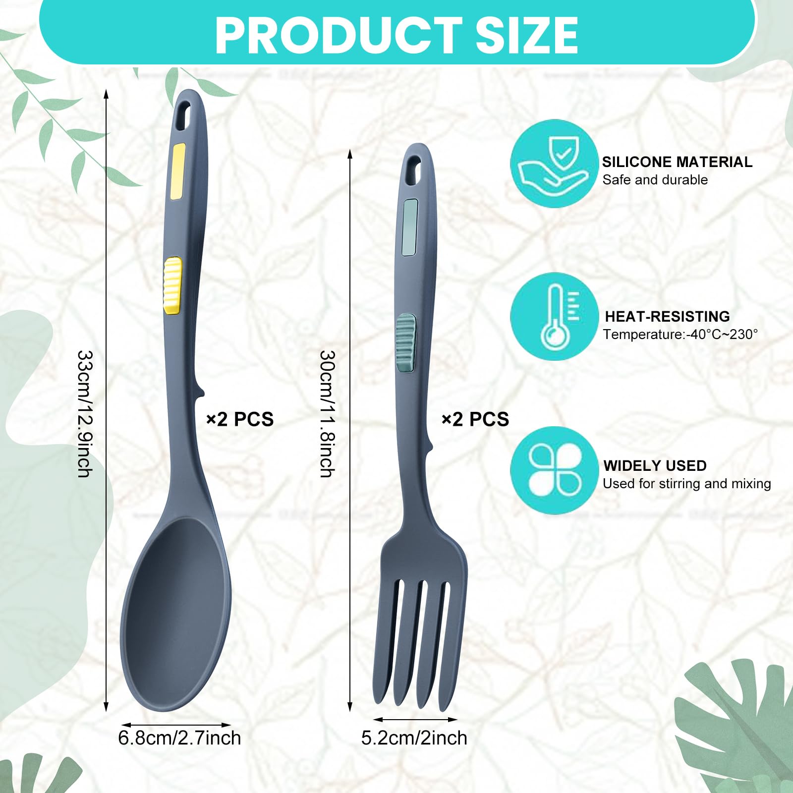 GZqiacang - Set di 4 forchette da cucina in silicone, resistenti al calore, in silicone, con 4 ganci, per cucinare, mescolare, utensili da portata (azzurro, blu scuro)