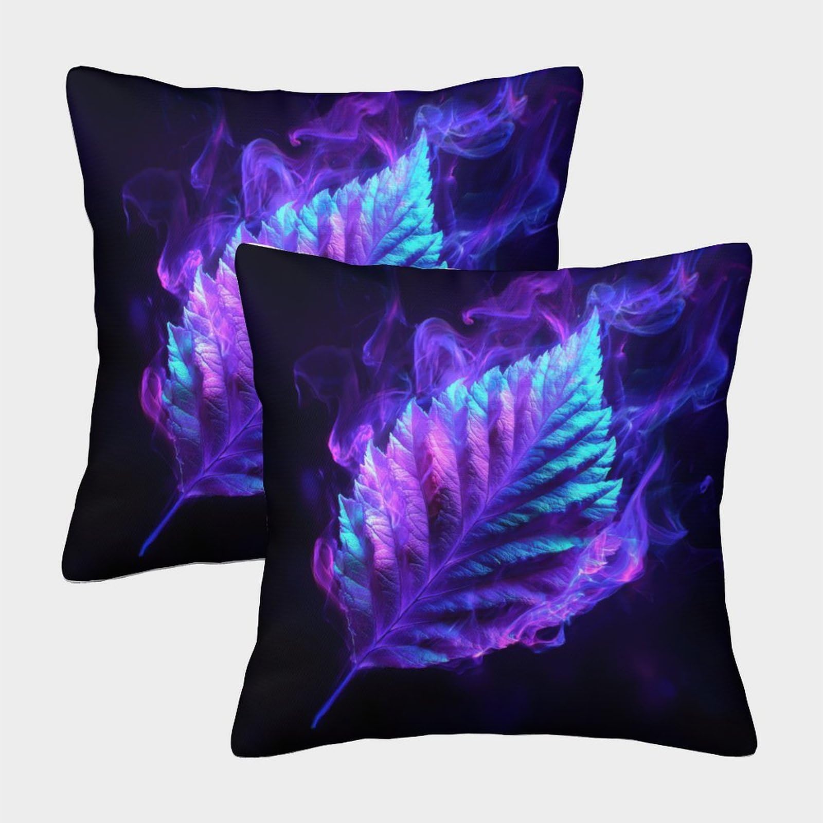 QFVANSIYO 3D Printed Fantasy Blue Leaf Pillowcase Microfiber Bedding Decor Soft Pillow Cover for Bedroom Adults 40x40cm