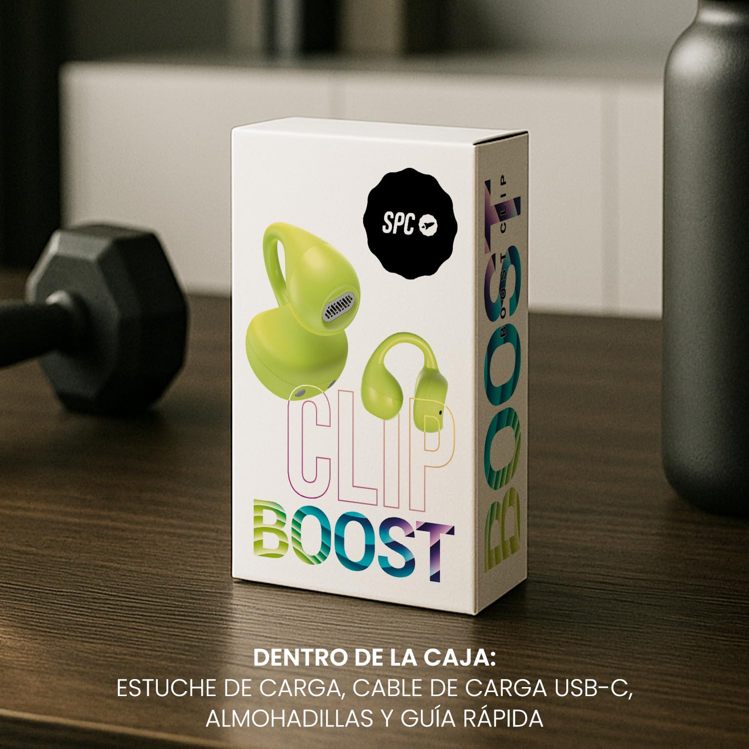 SPC Boost Clip – Auriculares inalámbricos con Clip Open-Ear | ENC para Llamadas nítidas | 26h de batería | Bluetooth y Google Fast Pair | IPX5 | Control táctil y Asistente de Voz - Verde