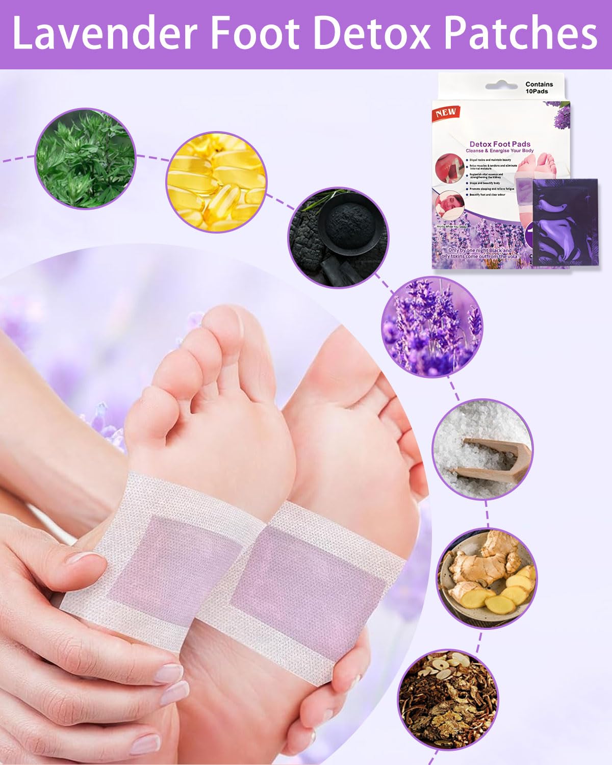 GRETY Parches De Limpieza Profunda Para Los Pie 20 Pack. Parches Detox, Limpieza Natural, Para Dormir, Eliminar Toxinas Y Purificar Los Pie