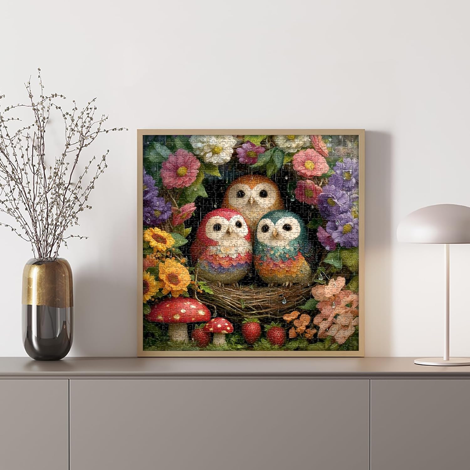 Spring Owl Puzzles for Adults 1000 Pieces, Nature Garden Flower Puzzles with Animal Bird Plant Mushroom, Impossible Hard Challenge Jigsaw Puzzle