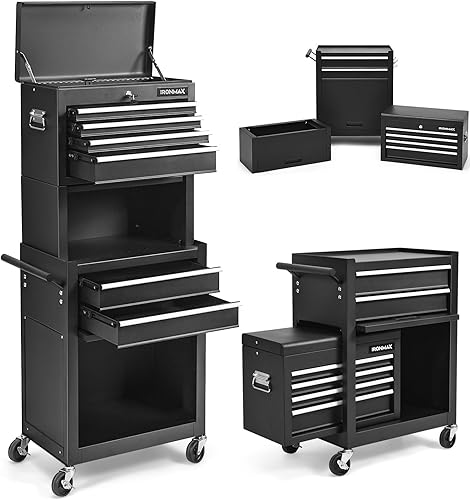 Miniatura 1 de Nightcore Caja de herramientas 3 en 1 con ruedas, gabinete de herramientas de 6 cajones, sistema de bloqueo con llave, caja de herramientas con