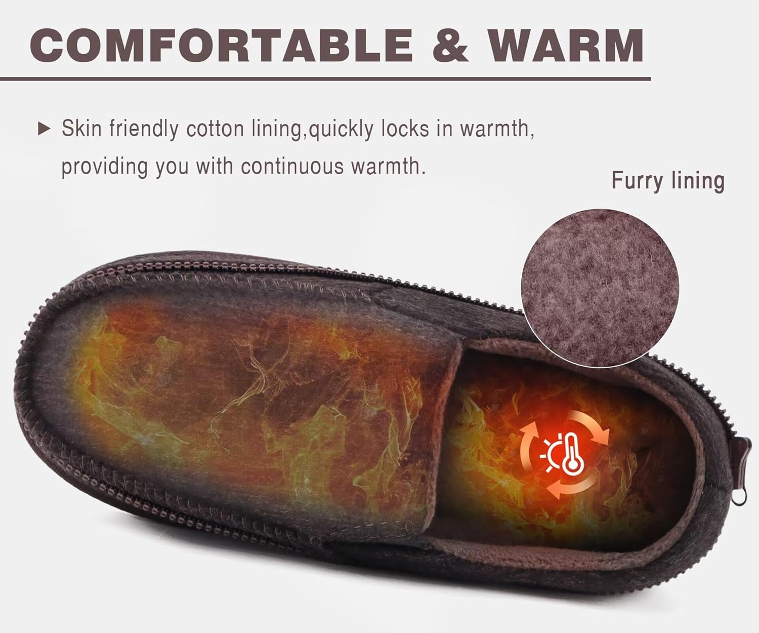 KuaiLu Mens Memory Foam Moccasin Slippers Arch Support Cozy Fuzzy Fur Lined Warm Bedroom House Shoes Winter Comfy Closed Back Loafer Indoor Hard Sole Orthopedic Plantar Fasciitis Dark Brown Size 13 - Image 7