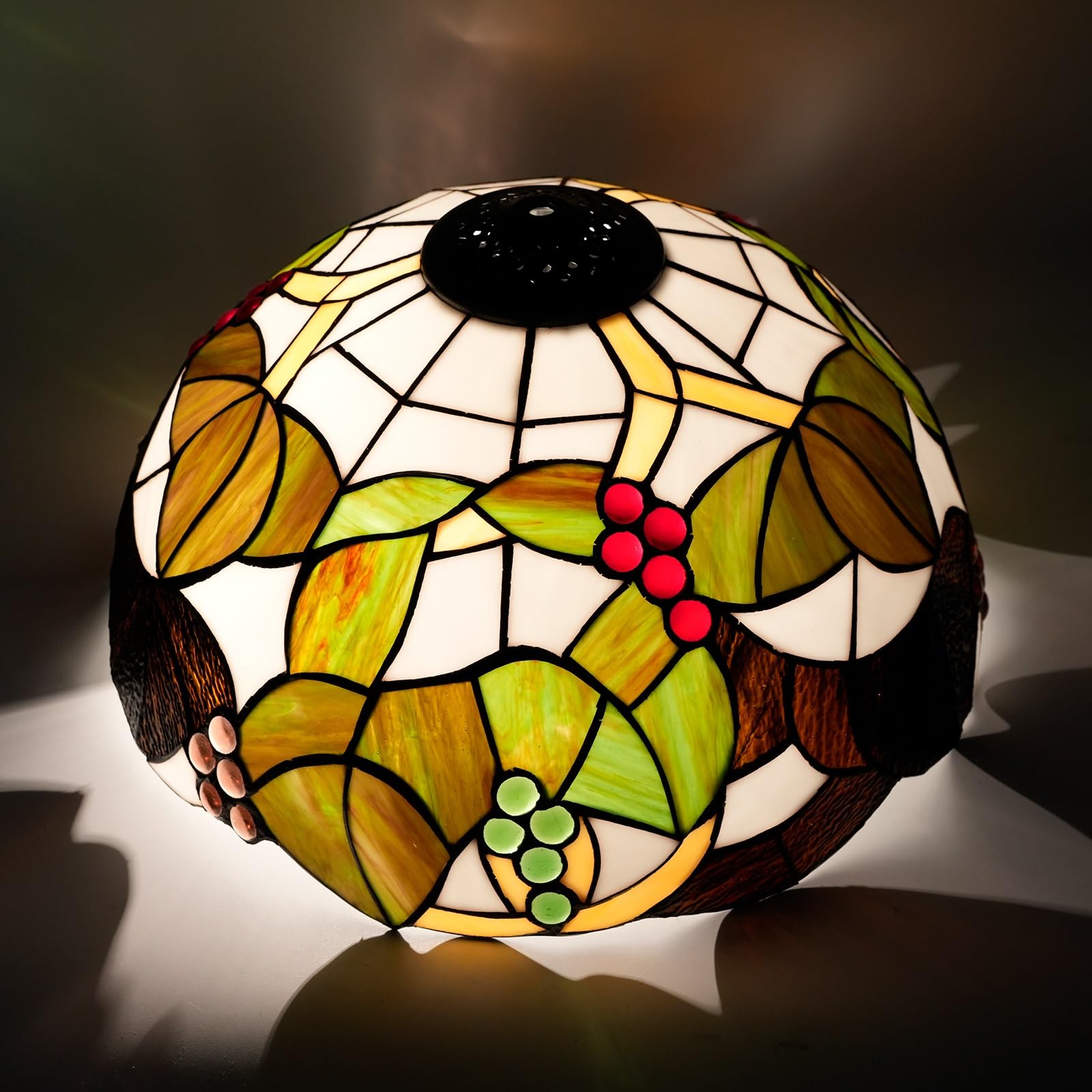 HJRegaFimu Shade Replacement 16" Brown Grape Stained Glass Lamp Art Decor Vintage Lampshades Accessories Fit For Table Floor Pendant Light