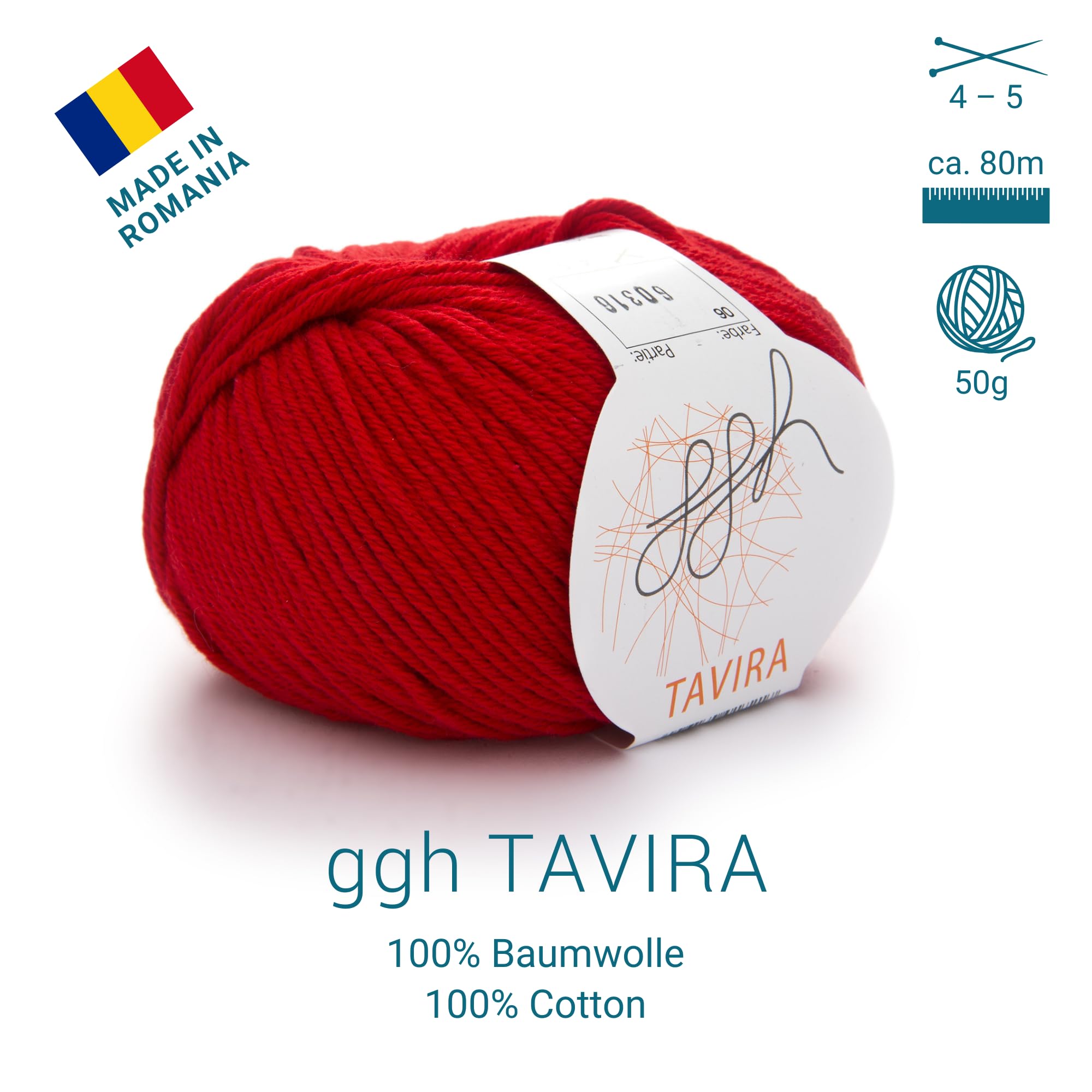 Fil à Tricoter GGH Tavira - 100% Coton, 50g/80m, Aiguilles 4-5, Couleur Blanc Crème - Pour Pulls, Écharpes D'Été - 6