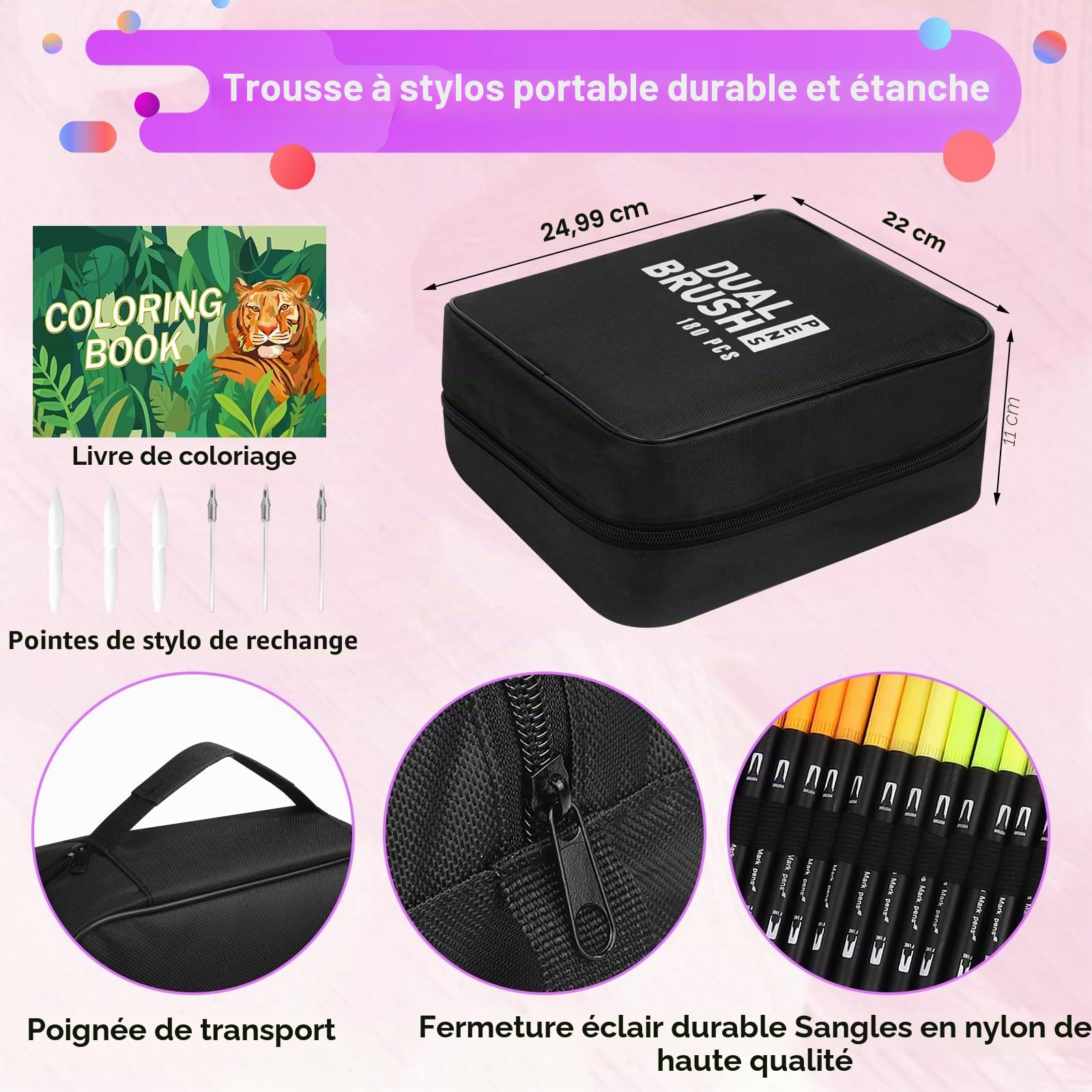180 Couleur Feutres Coloriage Adulte Double Pointe Fine & Pinceau