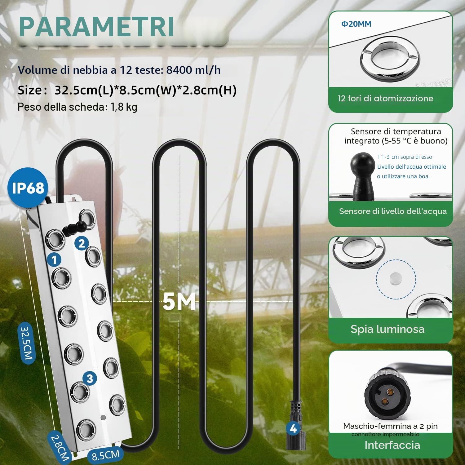Mxmoonant 12 Teste creatore Nebbia 8.4L/H, ultrasuoni, 400W – Senza Boa | per idroponica, paesaggio, festival, atmosfera, conservazione alimenti