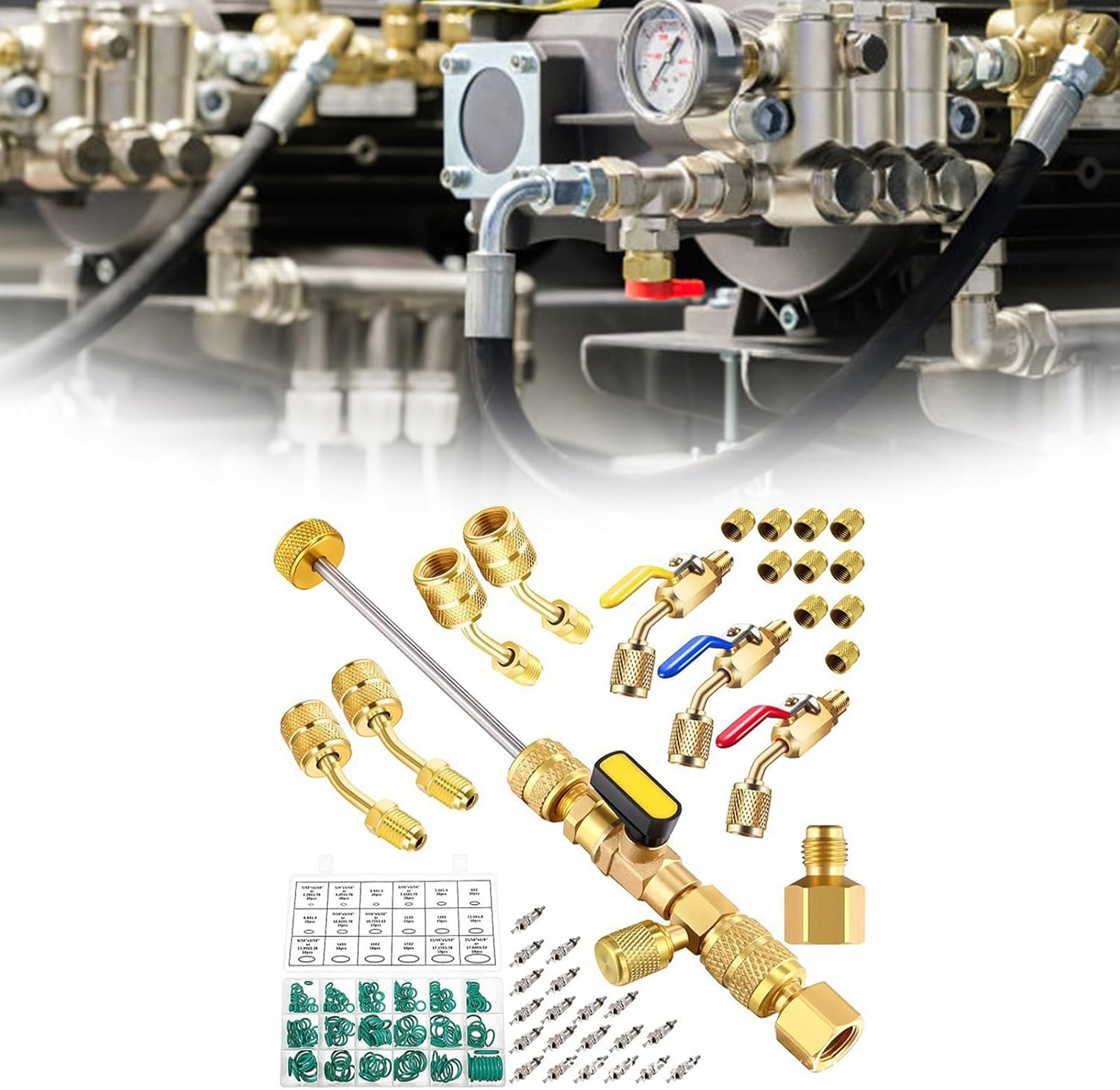 Small Ball Valves Cores Extractor Set Includes Brass Adapters Sealing Washers For R410A R22 32 Refrigerants Ports Use No Refrigerants Release Core Grabbers Tool