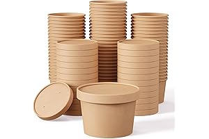 50 Pack 8oz Ice Cream Cups with Lids - Kraft Paper Disposable Ice Cream Packaging