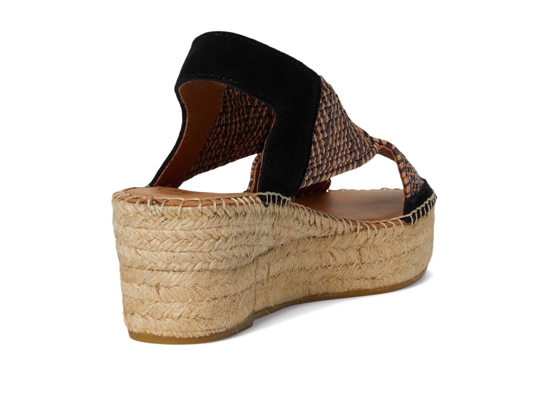 TONI PONS - Sandalia de piel con tiras,cuña de esparto,plataforma,suela de goma,planta de gel, para: Mujer color: NEGRO talla:36