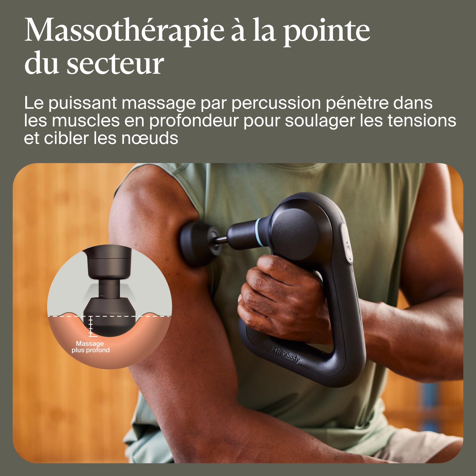 Theragun Prime Percussion Pistolet de massage portable Soulagement des douleurs du cou et du dos des tissus profonds, masseur électrique portatif, chargement Bluetooth et USB-C, 5e génération