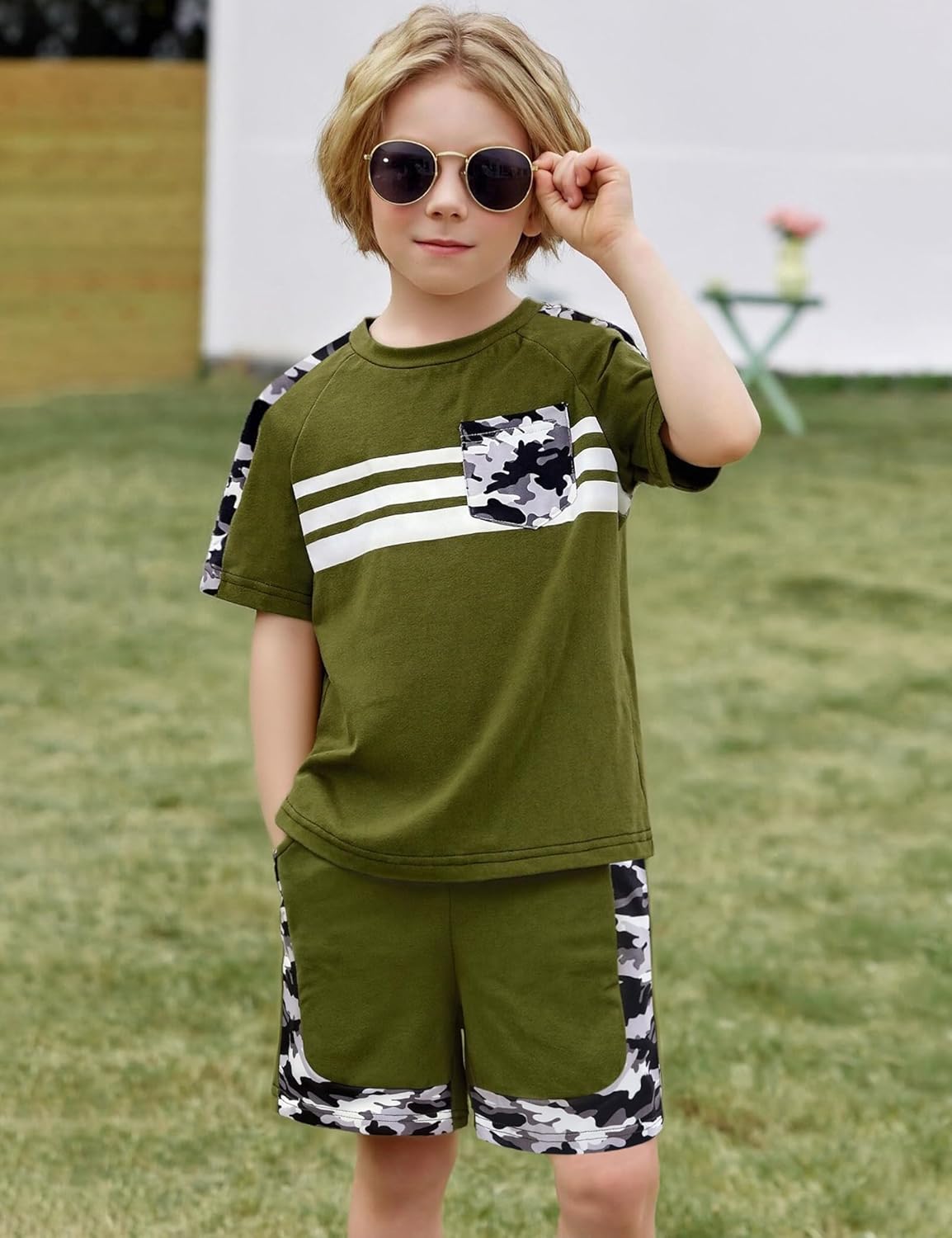 Toddler Boys Summer 2 Piece Outfits Camouflage Short Sleeve T-shirts & Shorts Set for Kids Boys 3-7 Years - Image 2