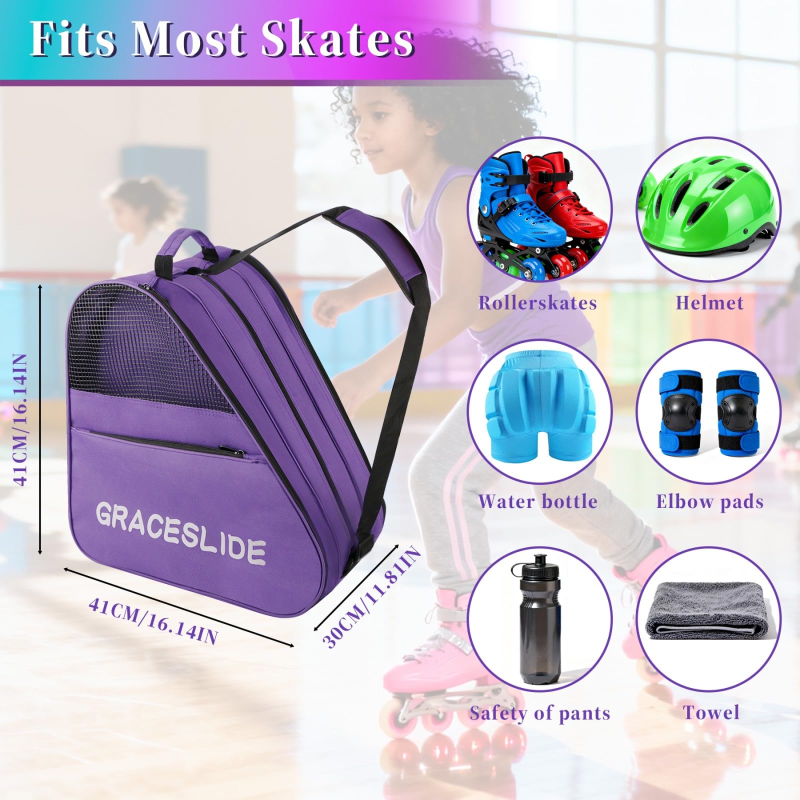 Skatebag I Sac à Patins à Glace avec anses I Sac de Hockey sur Glace avec Fermeture éclair et Compartiments Pratiques (Violet)